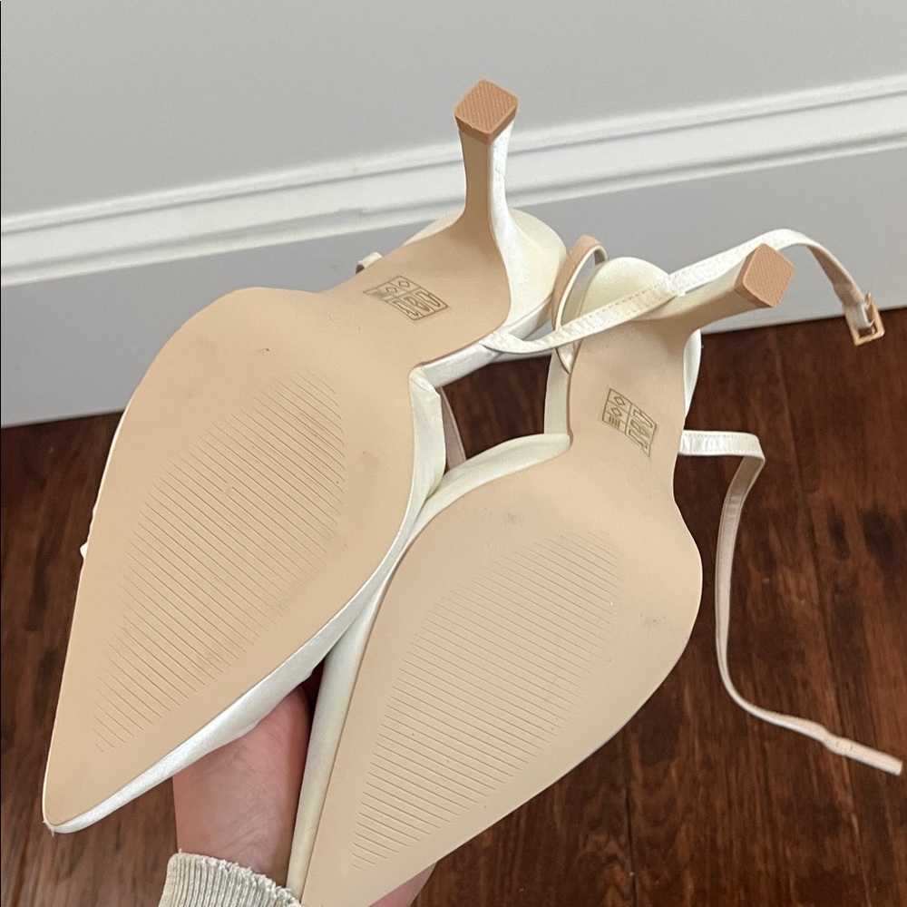 Lulu's White Satin Pointed Toe Heels - Picture 2 of 4